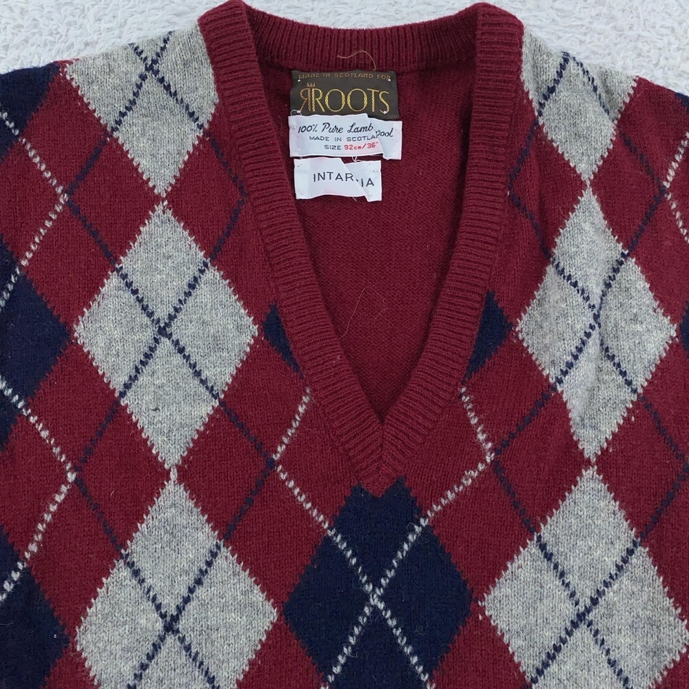 Vintage Roots Sweater Vest Mens XXS Argyle Lambswool Scotland Intarsia 90s